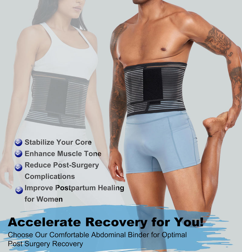 Abdominal Binder Post Surgery Hernia Support Belt Belly Wrap for Men Women, Post-Surgery Stomach Compression Belly Band for Post C Section, Natural Birth, Abdominal Injuries (Black, X-Large) Black
