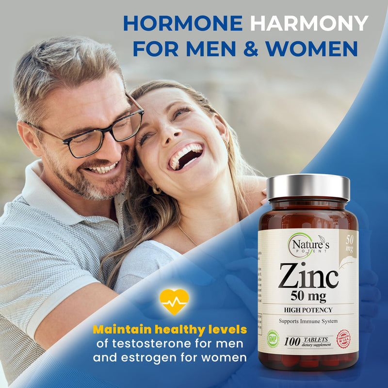 Zinc 50mg [High Potency] Supplement - Immune Support System from Natural Zinc (Oxide/Citrate) 100 Tablets, Made by Nature’s Potent. - BeesActive Australia