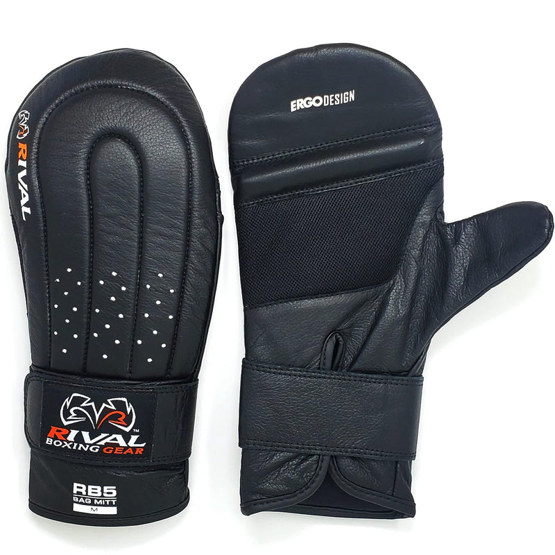 RIVAL Boxing RB5 Bag Mitt Gloves, Bare-Fist Punching Feel, Zero Resistance Training for Triggering Fast Twitch Muscles Medium Black - BeesActive Australia
