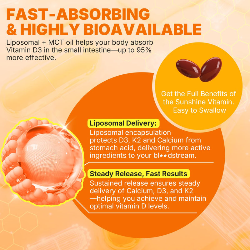 Vitamin D3 20,000 IU + K2 Vitamin (MK4 & MK7) 200mcg + Calcium Citrate, Optimal Vitamin D3 K2 Softgel - Strong Bone & Muscle, Calcium Absorption, Helping Vitamin D Deficiencies, Easy to Swallow, 1Pack 120 Count (Pack of 1)