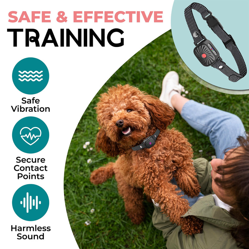 Bark Collar for Small/Medium Dogs, No Shock Anti Bark Collar, Rechargeable Anti Barking Collar w/2 Vibration & Beep Modes, Waterproof Shockless Smart Dog Stop Barking Control Device (Black) Black - BeesActive Australia