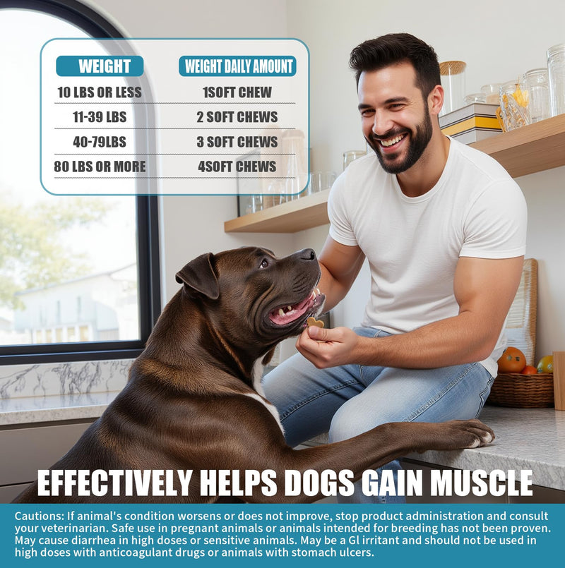 Dog Muscle Gain Power Chews-Canine Weight Gainer Formula,High Protein,Multivitamins,Overall Health & Energy,Immune Support,Muscle Building Supplement for Puppies,Adult & Senior Dogs-Chicken