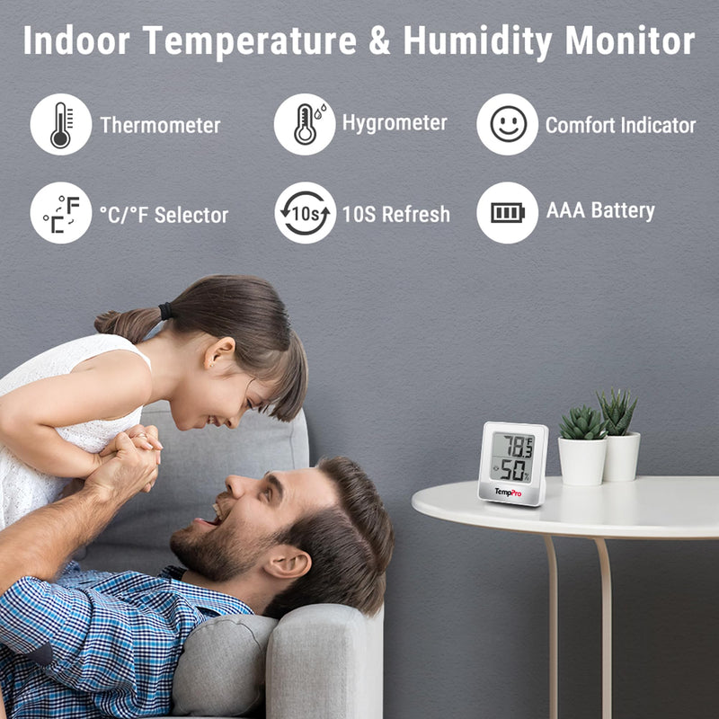 TempPro TP49 3 Pieces Digital Hygrometer Indoor Thermometer Humidity Meter Mini Hygrometer with Temperature and Humidity Monitor Outdoor and Room Thermometer Weather Station (Previously ThermoPro) Oyster White