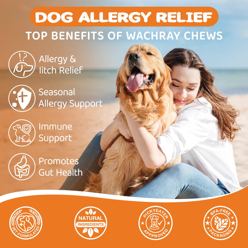 Dogs Allergy & Itch Relief Chews, Dog Probiotics for Itchy Skin and Itchy Ear, Dog Allergy Supplement for Paw Licking - 180 Treats Chicken