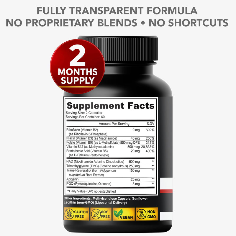 NAD Supplement Liposomal 1000mg with Trans-Resveratrol, Complete 10-in-1 NMN Alternative, Liposomal NAD Supplement for Cellular Energy, Healthy Aging, TMG, Apigenin, PQQ & B Vitamins Men, Women