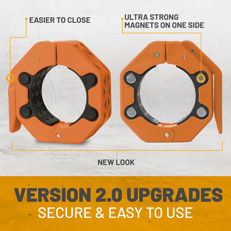 Magnetic Barbell Collars [Bells of Steel] Version 2.0 Premium Weight Bar Clamps, Quick Release Barbell Clips, Olympic Barbell Clamps, High-Strength Nylon Gym Clips, Pair, Orange Orange V.2