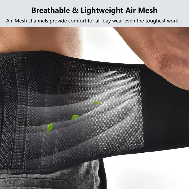 FREETOO Air Mesh Back Brace for Men Women Lower Back Pain Relief with 7 Stays, Adjustable Back Support Belt for Work, Anti-skid Lumbar Support for Sciatica Scoliosis (XXL(waist:53''-67''), Black) XXL(waist:53''-67'')