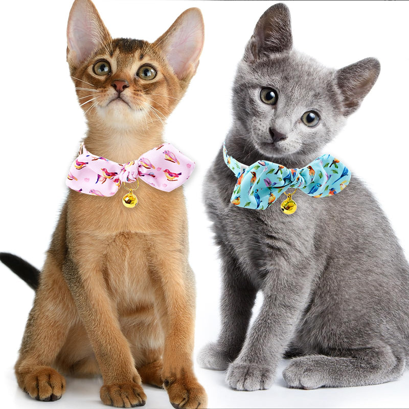 Faygarsle 2 Pack Breakaway Cute Cat Collars with Bell, Cat Collar with Bow for Girl Boy Cats Pink Blue Bird Patterns Pink&Blue - BeesActive Australia