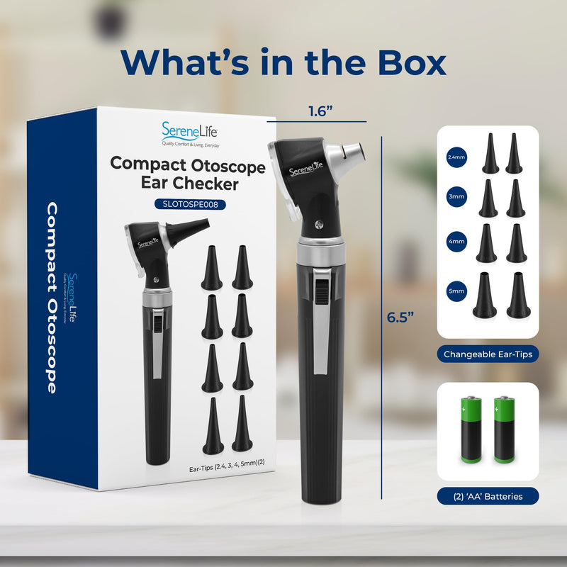SereneLife Fiber Optic Otoscope/Auriscope | Home Ear Inspection DIY Tool, Simple Operation, 3X Magnification, Bright LED, Includes Reusable Ear Tips, Battery Operated | For All Ages & Pets - BeesActive Australia