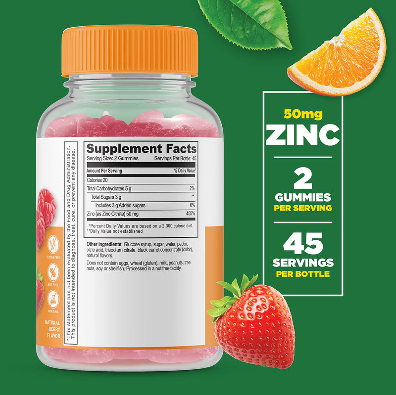 Lifeable Zinc 50mg Gummies - Great Tasting Natural Flavor Gummy Supplement - Gluten Free, Vegetarian, GMO-Free, Chewable Vitamins - for Healthy Immune Support - for Adults, Man, Women - 90 Gummies - BeesActive Australia