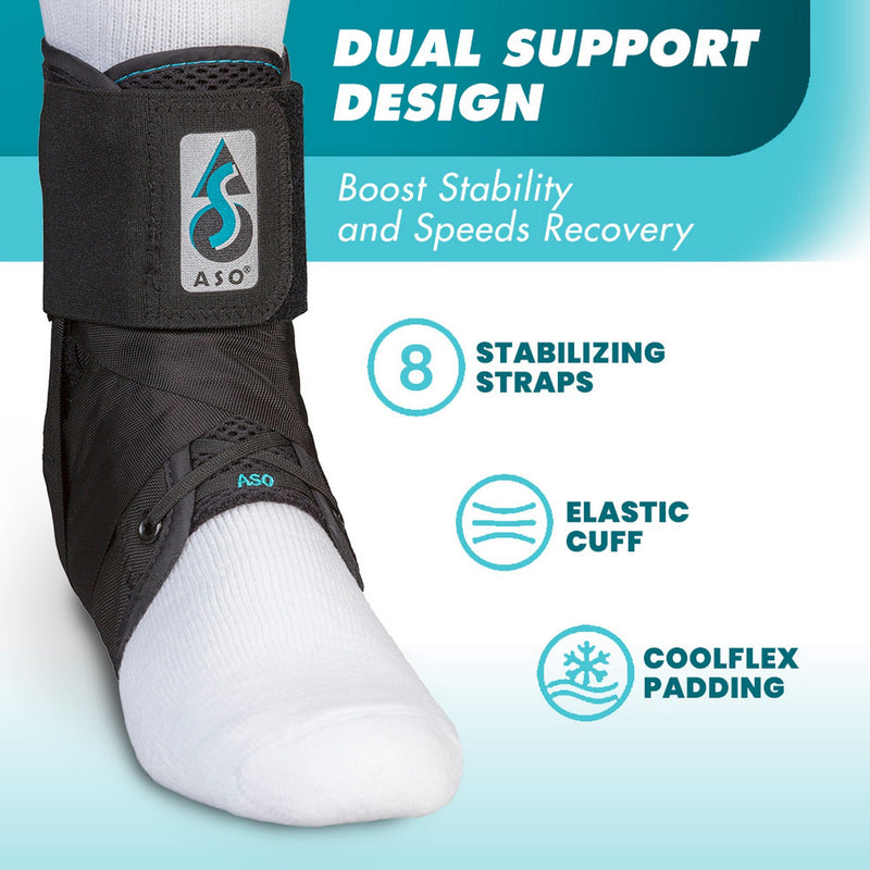 Med Spec ASO Ankle Stabilizer - Lace Up Ankle Brace for Sprained Ankle and Peroneal Tendonitis, Orthopedic Ankle Support for Men, Women, Adults, Teens and Kids, Sports Injury Recovery Black Small