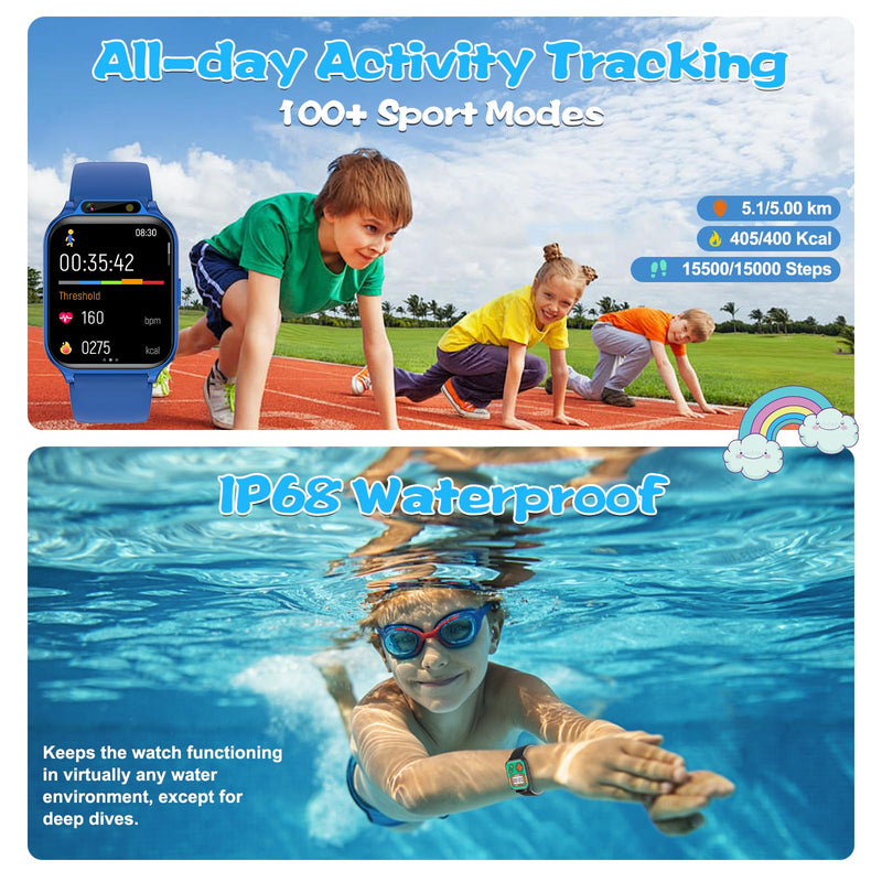 Smart Watch for Kids, 1.85" Fitness Tracker with Heart Rate, Sleep Monitor, IP68 Waterproof Smartwatches with Video Music, Pedometer, Game, NO APP/Phone, Gift for Boys Girls. (Classic, Black) Classic