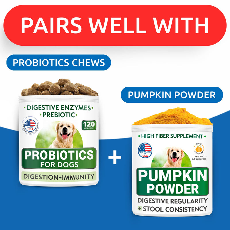 Pumpkin for Dogs - 16.2oz Powdered Fiber Supplement and Stool Softener - Treat Diarrhea, Constipation, Upset Stomach, Food Sensitivity - Improve Digestion - Made in USA 16.2 oz (Pack of 2) Pumpkin Powder