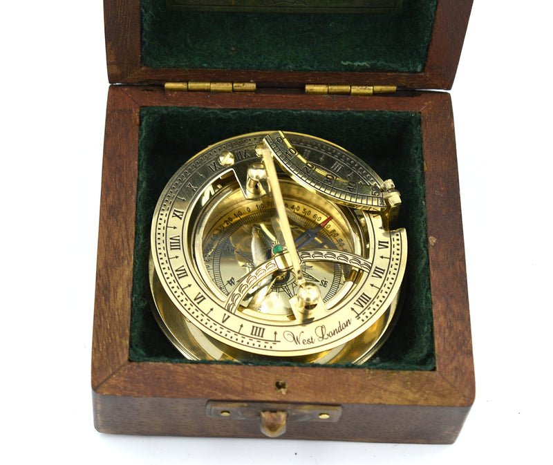 SARA NAUTICAL Antique Brass Sundial Compass, Sundial Clock in Box Gift Sun Clock Ship Replica Watch,Ship Decorations