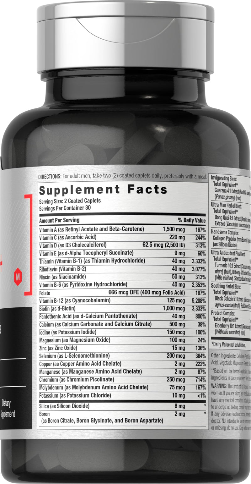Horbäach Mens Multivitamins 50 Plus | 60 Caplets | with Calcium, Magnesium, Vitamin A, B, C, D & E | 50+ Advanced Formula | Non-GMO & Gluten Free Supplement