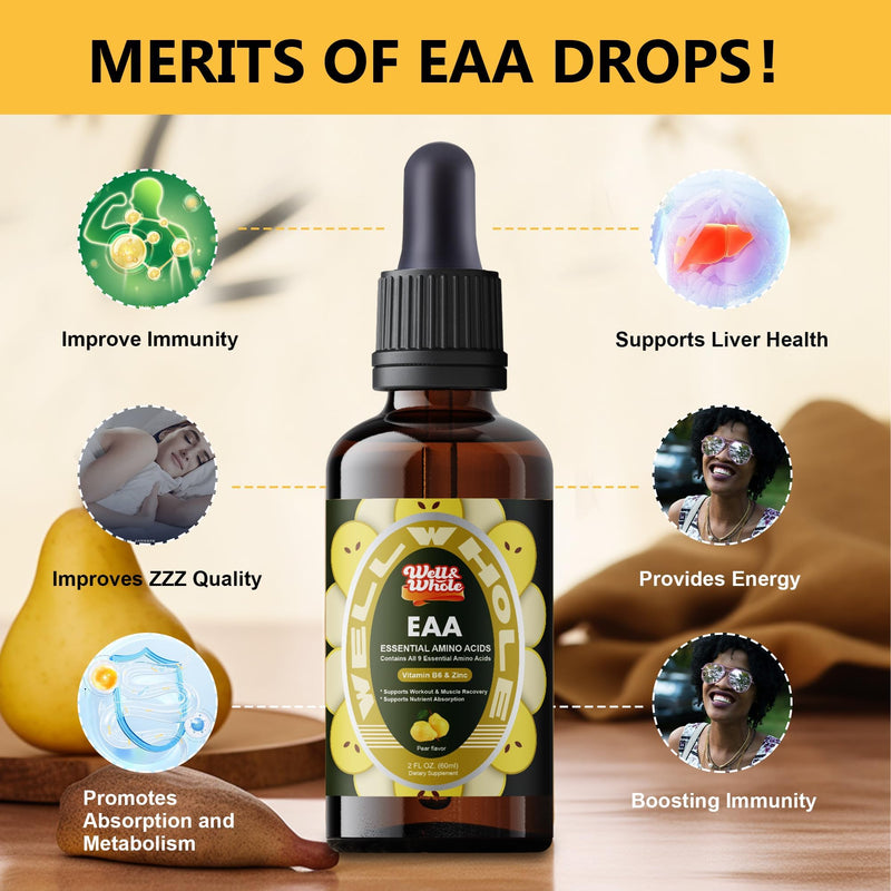 Well&Whole Essential Amino Acids Liquid Drops, EAA Supplement for Recovery | All 9 EAAs | Fast-Absorbing Liquid | Muscle Recovery | Workout Support | Easy Daily Drops