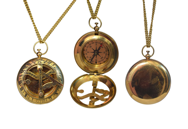 Handcrafted Vintage Brass Sundial Compass – Antique Nautical Sun Clock with Leather Case – Engraved Collectible Brass Compass Gift for Men - Nautical Gifts for Men, Best Anniversary Vintage Gifts