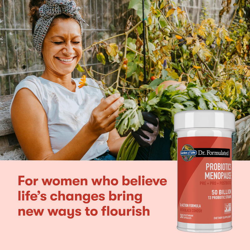 Garden of Life Dr. Formulated Menopause Probiotic, Pre & Post Biotics, 30ct | Black Cohosh, Chromium and Pre, Pro & Postbiotics, Menopause Supplements for Women, Immune Health, Non-GMO, Gluten-Free