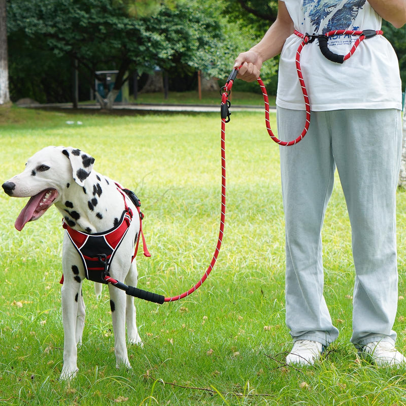 Cymiler Hands Free Dog Leash, 8 Ft Reflective Cross-Body Pet Rope Leashes with Sponge Handle, Heavy Duty Nylon, for Running, Hiking, Training, Waist Leash for Small Medium Large Dogs (Red) Red - BeesActive Australia
