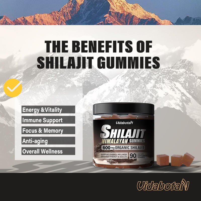 Shilajit Gummies 600 MG, 85+ Trace Minerals, Fulvic Acid, Pure Shilajit with Ashwagnadha, Black Seed Oil for Men & Women, Sugar Free, Lemon Flavor, 90 Gummies - BeesActive Australia
