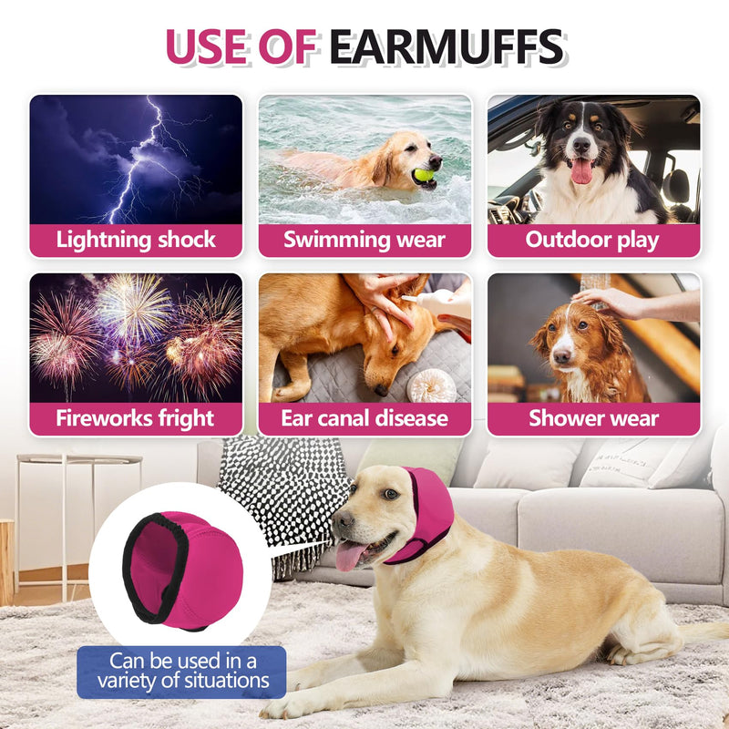 Waterproof Dog Bath Ear Covers & Calming Dog Snood – Aimosheng Reusable, Adjustable Anxiety Relief for Swimming, Grooming, Thunder & Fireworks Fuchsia M Medium
