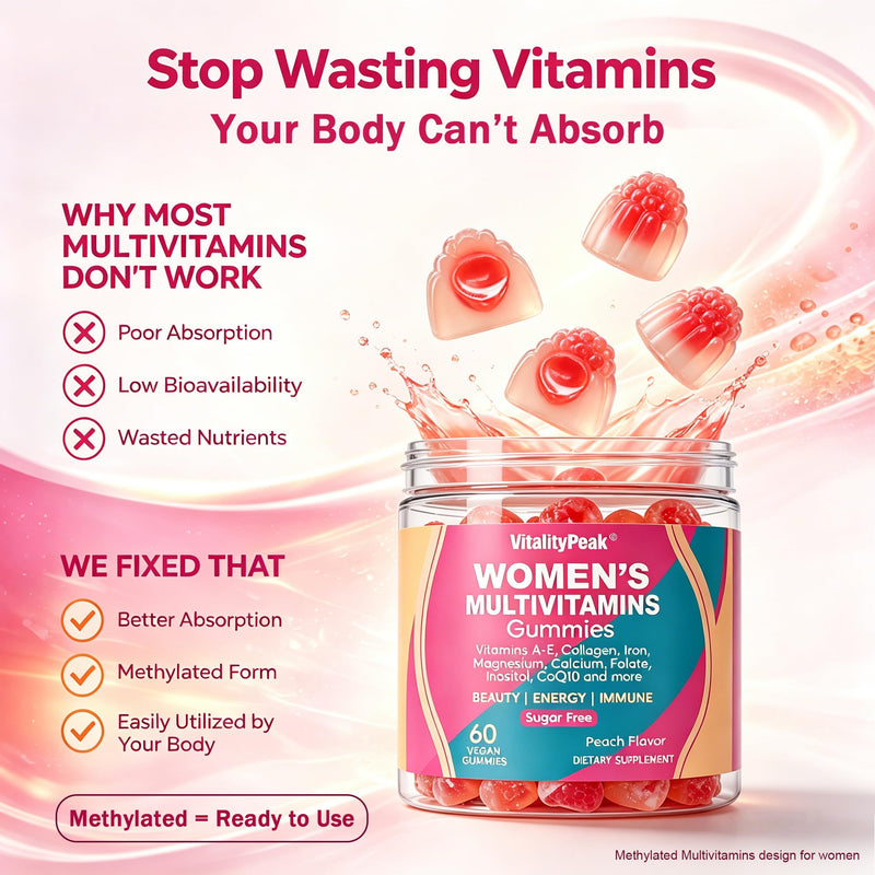 Methylated Multivitamin Gummies for Women | Women’s Multivitamin Gummies with Methylated Folate, Iron, Biotin & Inositol | Sugar Free Women’s Daily Vitamin for Energy, Immune, Hair & Skin | 120 Ct 60 Count (Pack of 2)