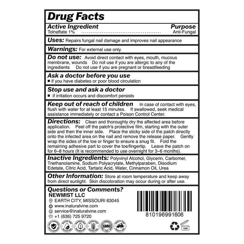 Natural Vine Fungal Nail Patches: Max Strength Formula for Toenail and Fingernails - 8-Hour Nighttime Renewal with 1% Tolnaftate - Toenail Fungus Treatment Extra Strength 32 Patches 32 Count (Pack of 1)