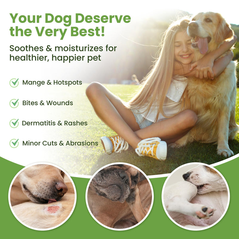Hot Spot Treatment for Dogs - Pet Wound Care, Healing Ointment for Pets Itchy Skin Relief, Dry Skin Treatment, Natural Allergy Relief, Dog Paw Balm + Manuka Honey, Aloe Vera, Vitamin E (4 Oz.) 4 Ounces