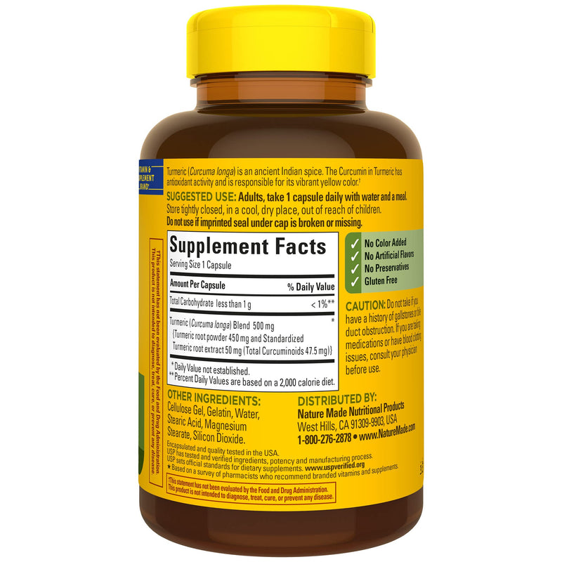 Nature Made Turmeric Curcumin 500 mg, Herbal Supplement for Antioxidant Support, 120 Capsules, 120 Day Supply 120 Count (Pack of 1) - BeesActive Australia