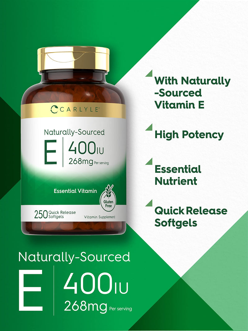 Carlyle Vitamin E 400 IU Softgels | 250 Count | Naturally Sourced | Non-GMO and Gluten Free - BeesActive Australia