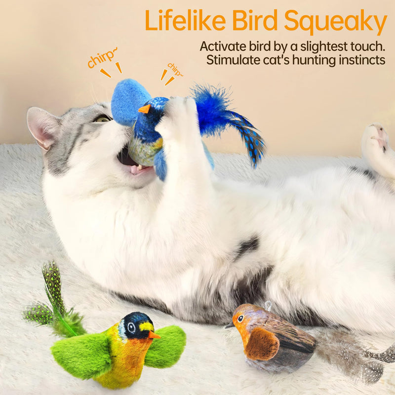 Chirping Bird Cat Toys Hanging Cat Feather Toy - Catnip Interactive Cat Toys for Indoor Cats - Automatic Cat Toy for Cat Exercise & Kicker to Self Play (Blue) Chirping blue Melody Chirping Bird - BeesActive Australia