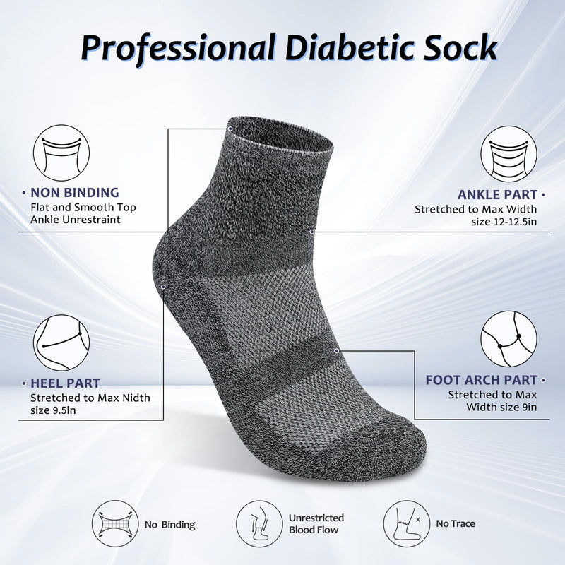 Diabetic Socks for Men Women,5 Pairs Bamboo Non-Binding Diabetic Ankle Socks for Women(Black-Medium) Black Medium