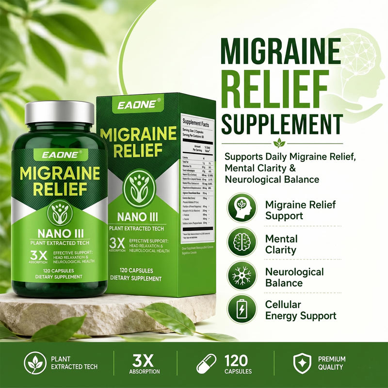 Headache Comfort Supplement, Natural Cranial Relaxation Formula with Magnesium Glycinate, CoQ10, Riboflavin Vitamin B2, B6 & B12, Supports Daily Neurological Balance and Mental Clarity, 120 Capsules