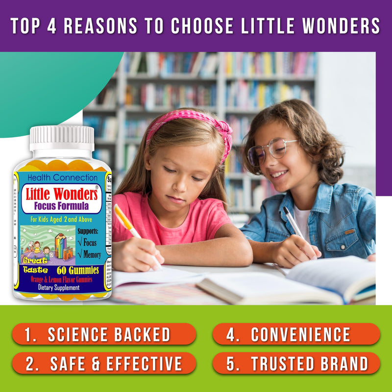 Little Wonders Kids Omega 3 DHA Gummies, Children’s Vitamins for Brain Health, Focus Gummies for Kids & Teens, Memory Support Supplement for Learning & Attention, Fruity Flavor – 60 Gummies