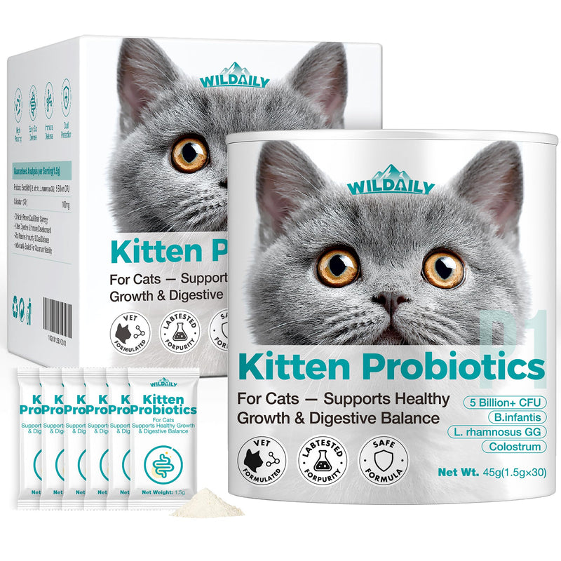 Cat Probiotics，Veterinary-Formulated Kitten Probiotics with Colostrum - 30 Count Individual Packets,Diarrhea Relief, Immune & Digestive Health Support for Kittens Kitten Formula