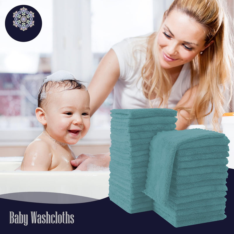 32 Pack Baby Washcloths - Luxury Coral Fleece - Absorbent and Soft Wash Clothes for Newborns, Infants and Toddlers Baby boy and girl - Suitable for Sensitive Skin and New Born - Teal, 10x10 Inch 10x10 Inch (Pack of 32) - BeesActive Australia