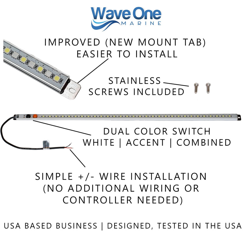 Wave One Marine Dual Color T-Top LED Light with Switch | Boat Courtesy Cockpit Helm Light | Waterproof Bar Housing | Stainless Hardware | IP68 (24" White & Blue) 24" White & Blue - BeesActive Australia