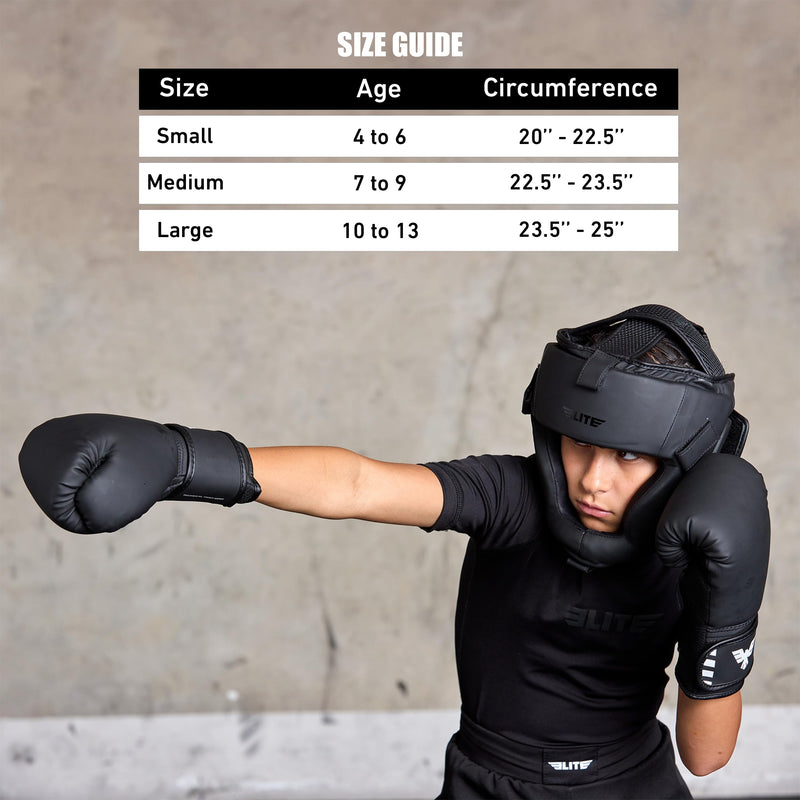 Elite Sports Best Kids Boxing Headgear Youth Wrestling Headgear for Age 4 to 13 Year MMA Kickboxing Muay Thai BJJ Karate Head Guard for Boys Girls (Black) Medium Black