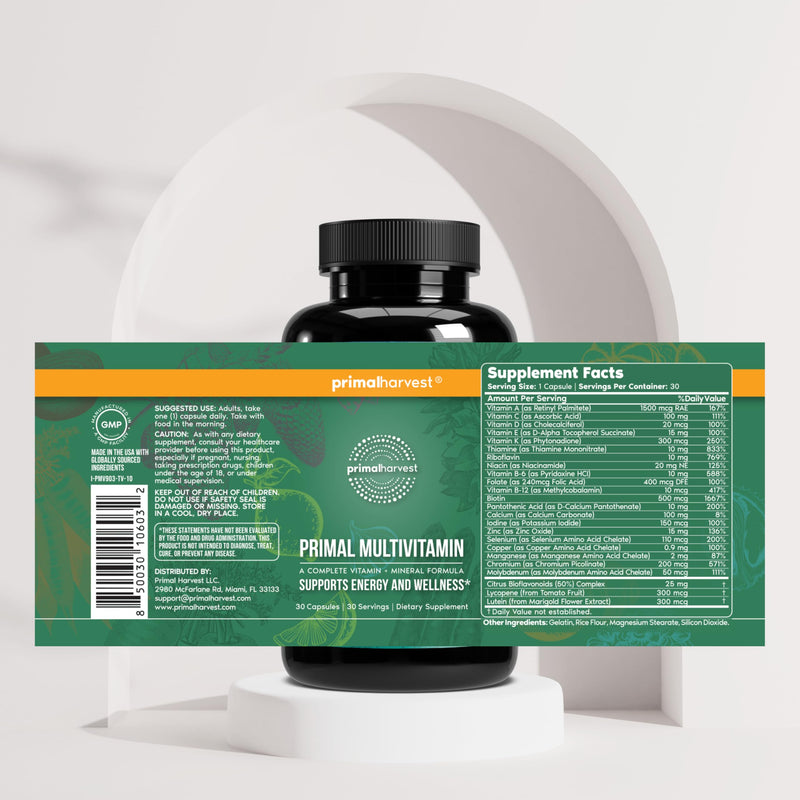 Primal Harvest Multivitamin - Daily Supplement, Gluten & Soy Free 30 Count (Pack of 2)