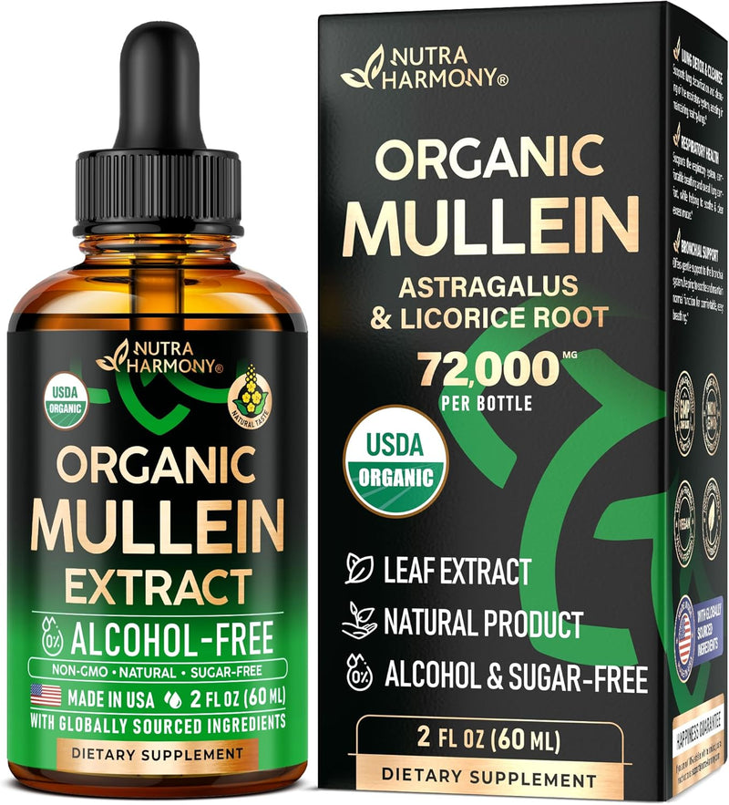 Mullein Drops for Lungs- Mullein Leaf Extract for Lungs-Support Lung Cleanse & Respiratory Function for Healthy Breathing | Non-GMO | Vegan | 2 fl oz Unflavoured