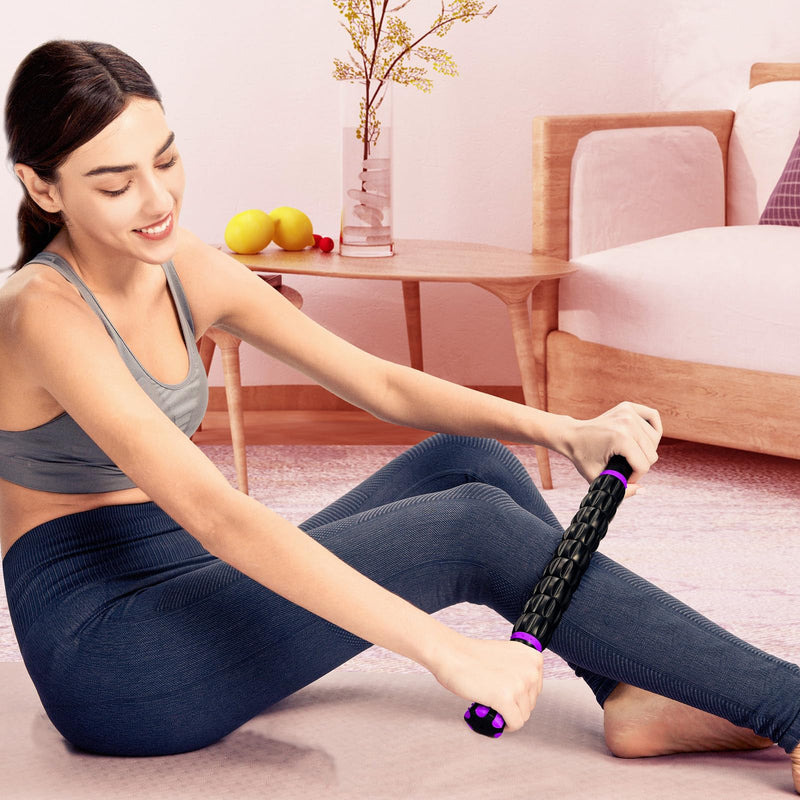 YANSYI Professional 9-Roller Deep Tissue Massage Stick - Portable Muscle Recovery Roller for Athletes, Relieves Post-Workout Soreness & Leg/Back Pain - Portable Physio Tool (Purple) Purple