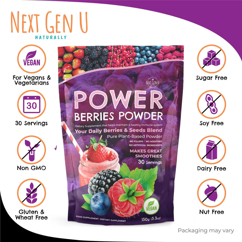 Super Berry Powder - 150g - Immune Support - Food Supplement - Superfood Berries - Smoothie Mix for Shakes - Healthy Boost for Detox Juice Beverages or Any Drink - by NextGenU 1