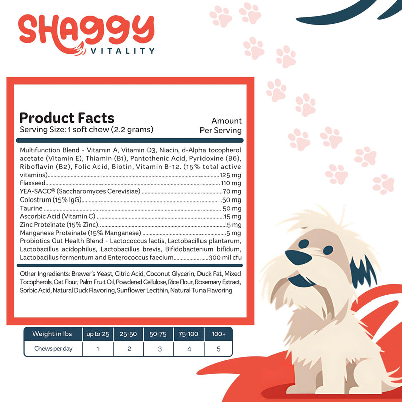 ShaggyVita Dog Vitamins and Supplements 9 in 1 for Immune System, Skin & Coat, all Ages - Dog Skin and Coat Supplement - Dog Supplements & Vitamins - Multivitamin for Dogs - Dog Vitamins Multivitamin - BeesActive Australia