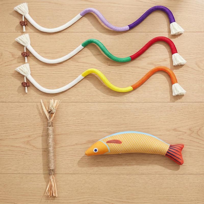 Cat Toys Chew Ropes & Natural Silvervine Sticks Cat Toys & Saury Fish Cat Chew Toys, Safe Dental Care Teeth Cleaning Toy for Indoor Cats Kittens, Interactive Catnip Kitty Toys for Aggressive Chewers