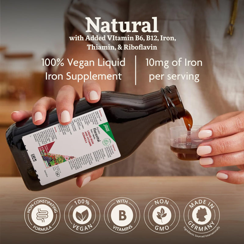 Floradix Floravital Liquid Iron Supplement, Vegan, Gluten-Free, 23.7 Fl Oz | Liquid Iron & Vitamin Formula with Ferrous Gluconate, Vitamin C, B Vitamins & Herbs for Energy Support*, Yeast-Free & Non-GMO Unflavored 23.7 Fl Oz (Pack of 1)