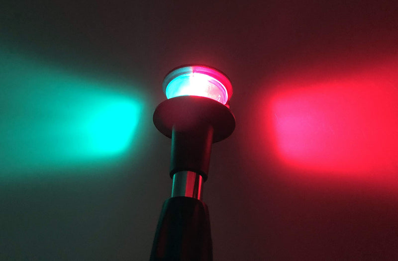 Pactrade Marine Boat Bi-Color Navigation Bow Light Red and Green Pole Light with 12 Inches with 2-Pin Removable Plug in Aluminum Post for Boat Pontoon Yacht Skeeter