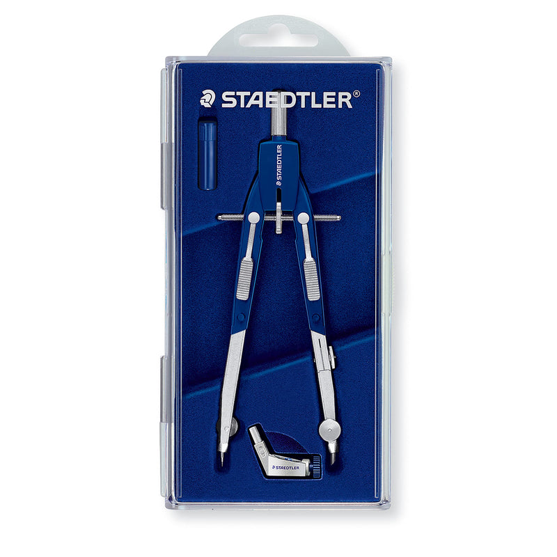 STAEDTLER Comfort Metal Quick Setting 6" Compass 2 Piece Set: Universal Adapter, Push-Button Mechanism & Extra Leads - Draws Circles up to 350mm 3 Piece Professional Set