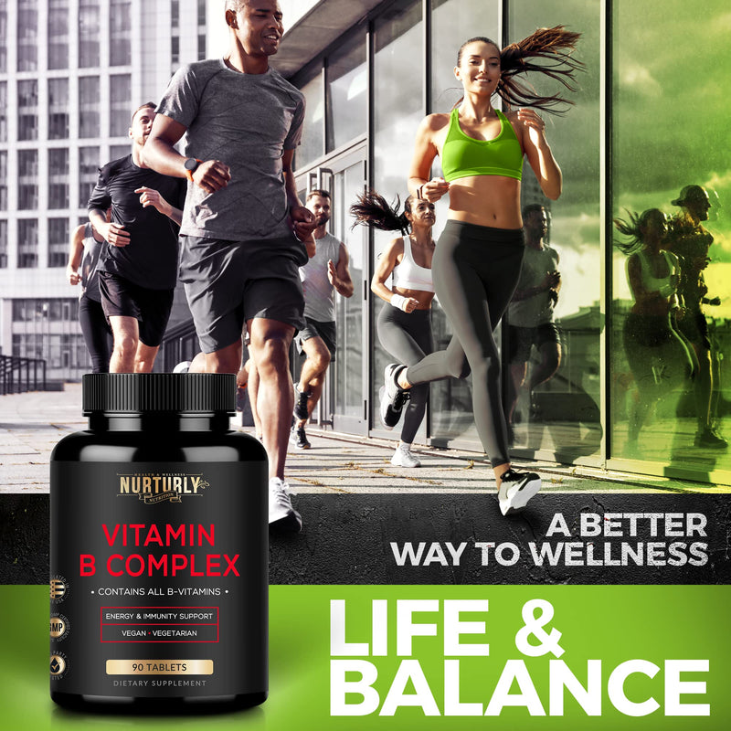 Vitamin B Complex - Contains All Essential B Vitamins - B1, B2, B3, B5, B6, B7, B9, B12 and Biotin - Super B Complex Vitamins for Energy, Immunity Support - 180 Tablets Vitamin B Tablet - 90 Count (Pack of 2)