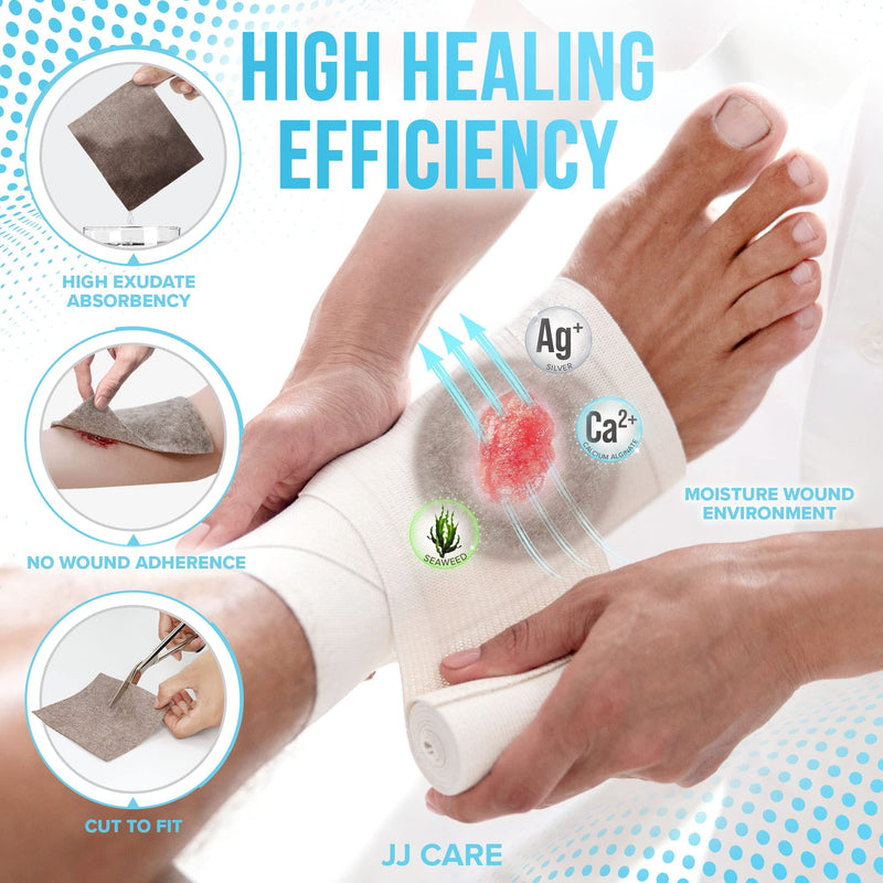 JJ CARE Silver Calcium Alginate Wound Dressing (Pack of 10) 4x5, Silver Alginate Wound Dressing Individually Packed, Highly Absorbent Non-Adherent Bandages for Wound Care 4x5 Inch (Pack of 10)