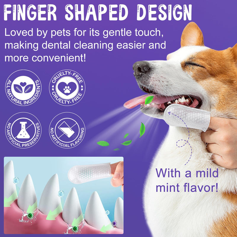 Dental Care Finger Wipes | Reduces Plaque & Freshens Breath | Teeth Cleaning Finger Wipes for Dogs & Cats | 60 Disposable Wipes, Dog Teeth Cleaning Products
